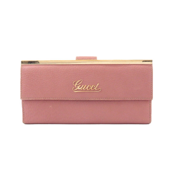 Authentic Pink GUCCI Leather Bi-fold Long Wallet with Gold Toned Hardware - Picture 1 of 9